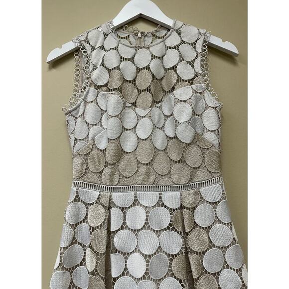 Shoshanna White Metallic Circle Lace Glengarry Cocktail Midi Dress Size 0 - Picture 7 of 15